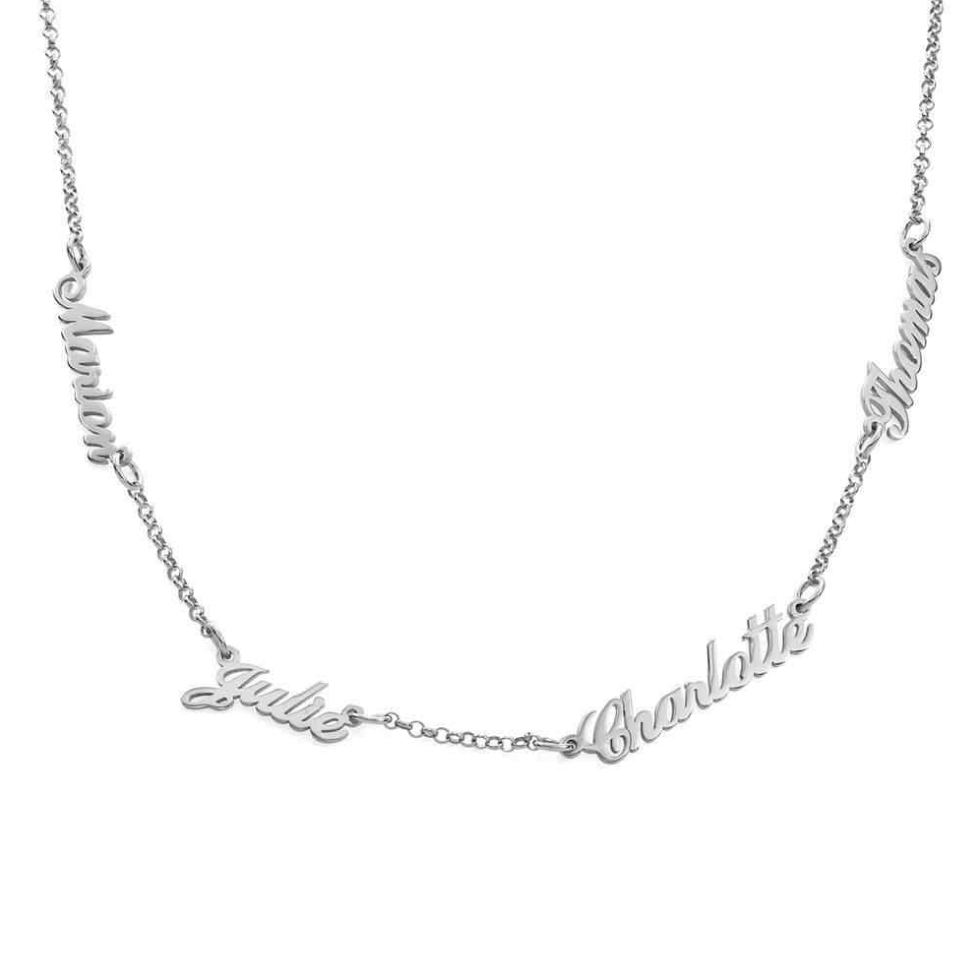A silver chain necklace with one to four personalized name. gold, rose gold, sterling silver. makana jewellery. jewelry. plated 18k plating. Dubai