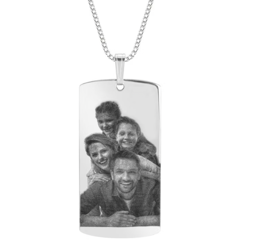 Personalized photo necklace with a silver chain. Dog Tag Picture Necklace. gold. rose gold. plated. silver. gold. silver. rose gold. plated 18k solid sterling silver. makana jewellery jewelry