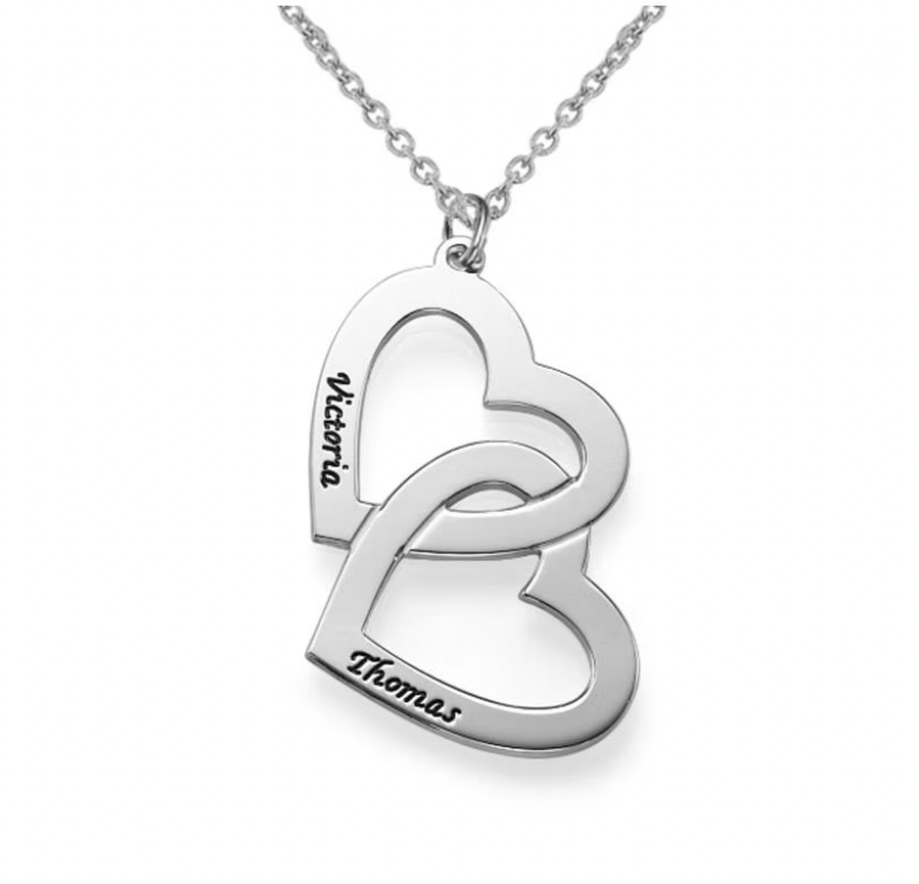 Silver heart-shaped pendant necklace with engraved gold, rose gols, sterling silver, plated, makana jewellery, jewerly
