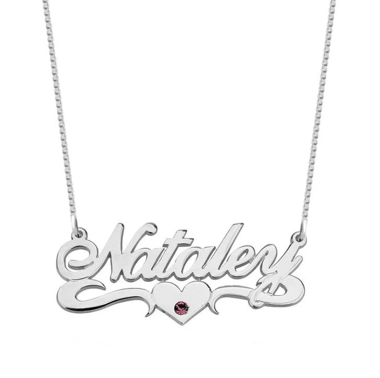 Silver necklace with a heart-shaped pendant Birthstone Name Necklace gold, sterling silver, rose gold, plated, 18k, makana jewellery, luxury