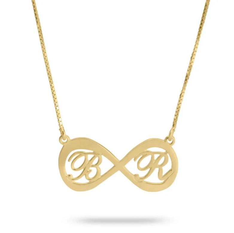 Gold infinity necklace initials. Rose gold, sterling silver, plated, makana jewelry, jewellery. gold