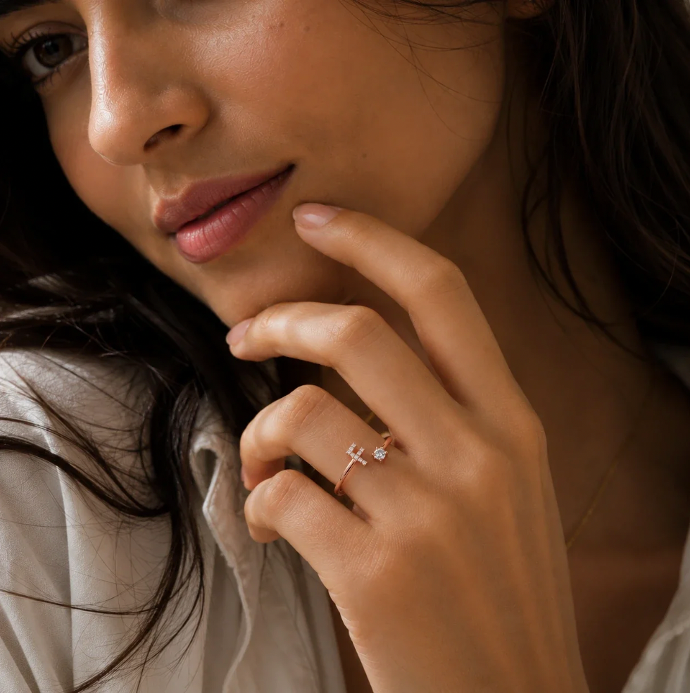 Moissanite Initial Ring