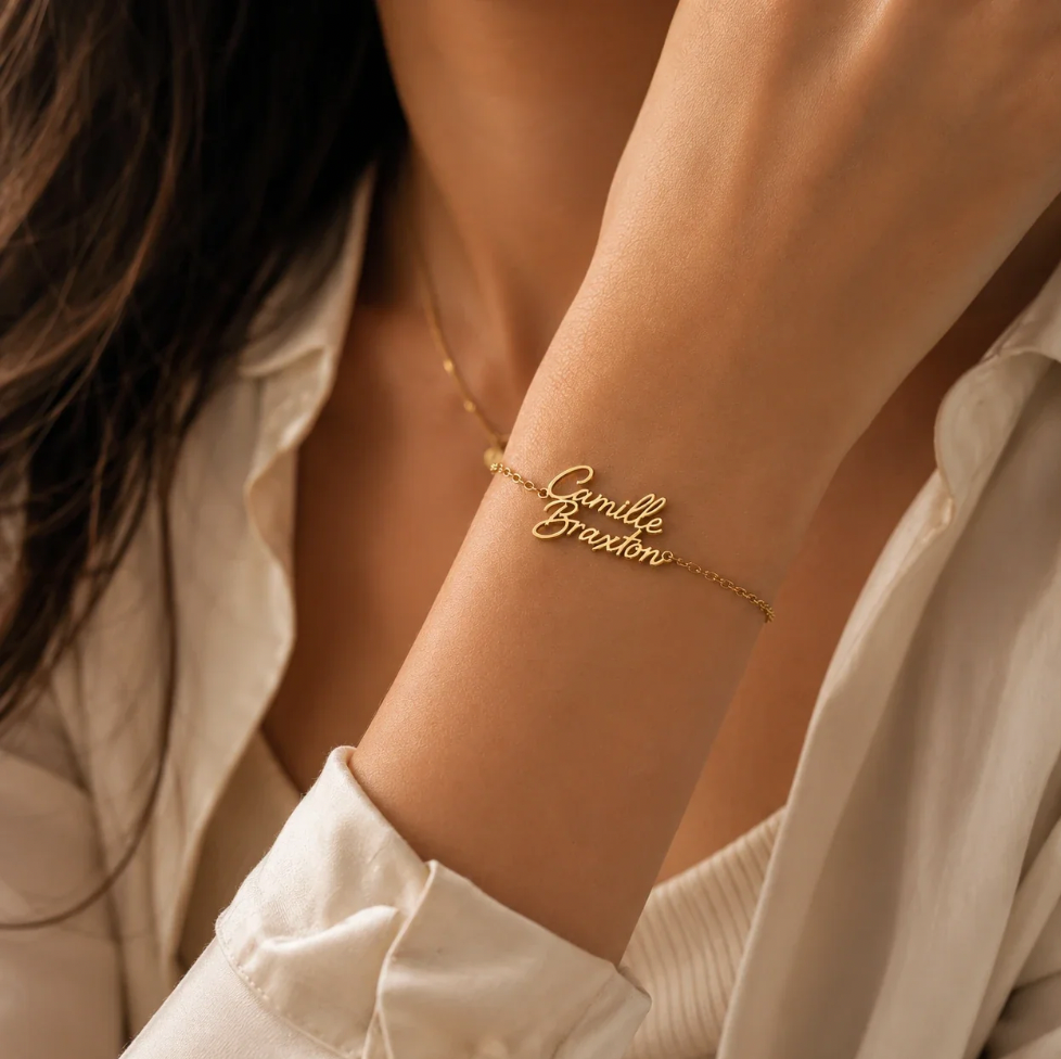 Personalized Two Name Bracelet With Heart