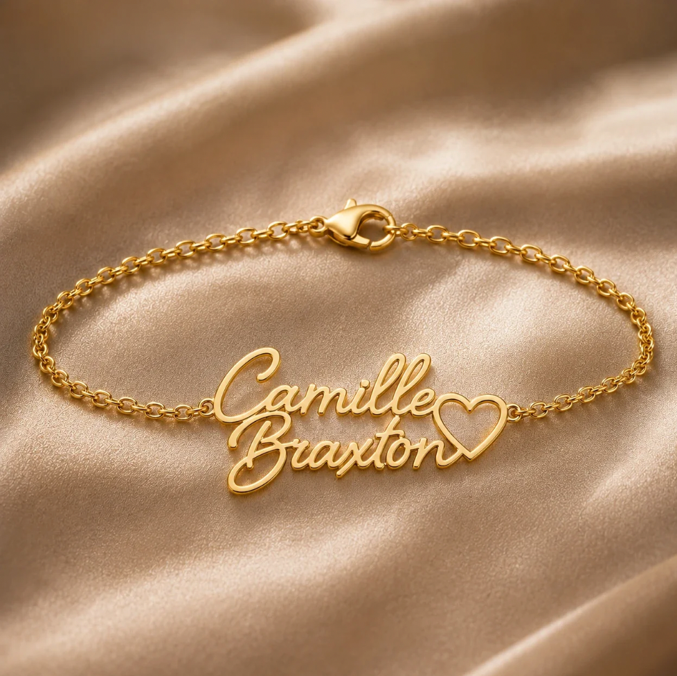 Personalized Two Name Bracelet With Heart