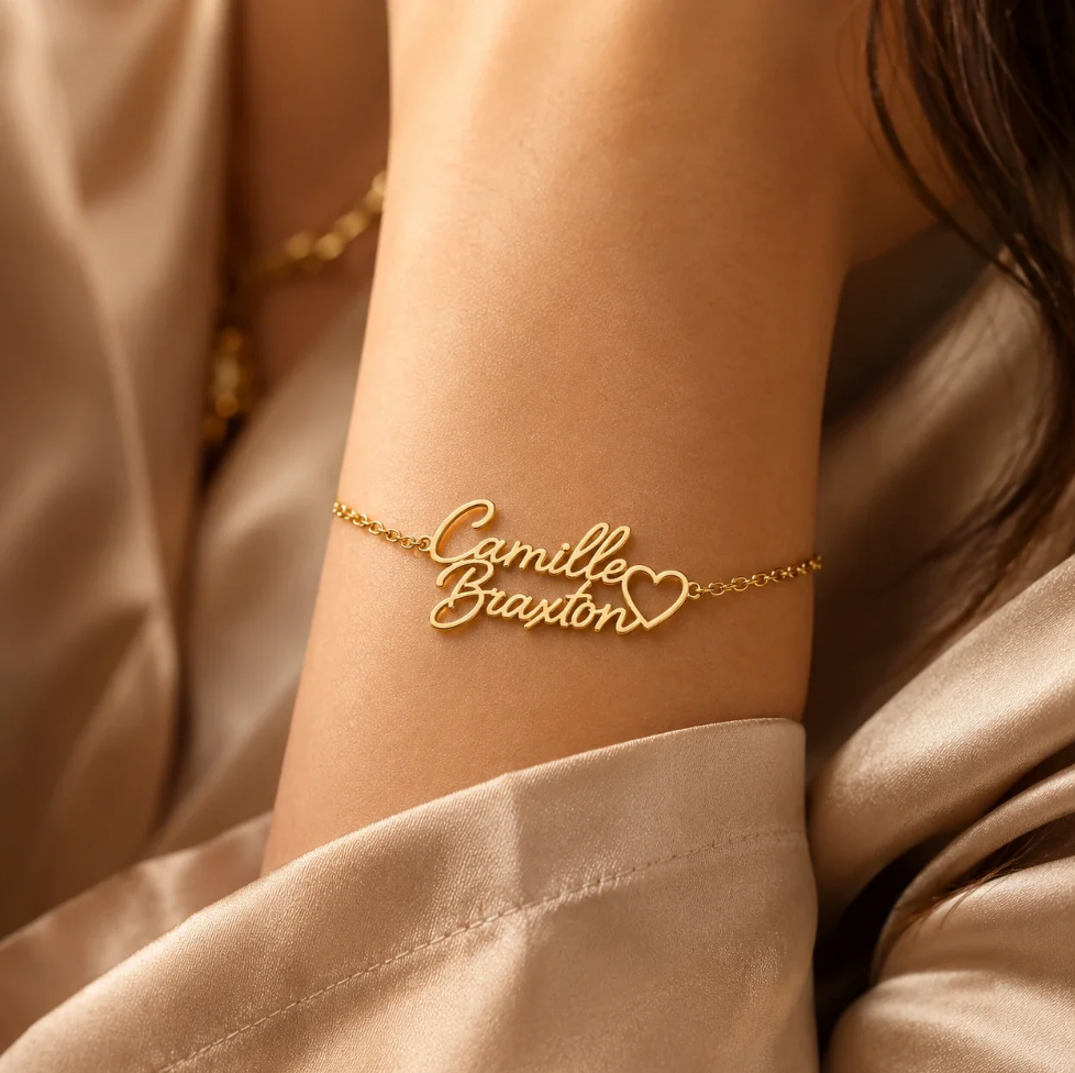 Personalized Two Name Bracelet With Heart