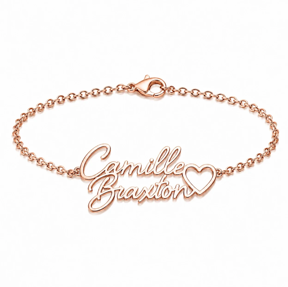 Personalized Two Name Bracelet With Heart