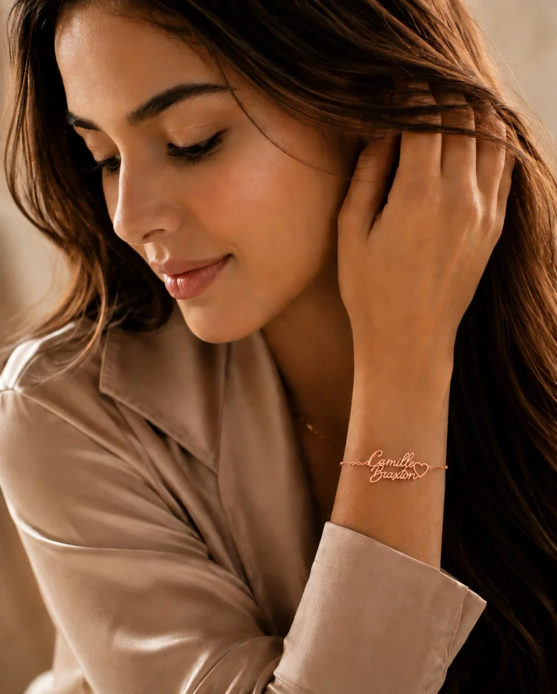Personalized Two Name Bracelet With Heart