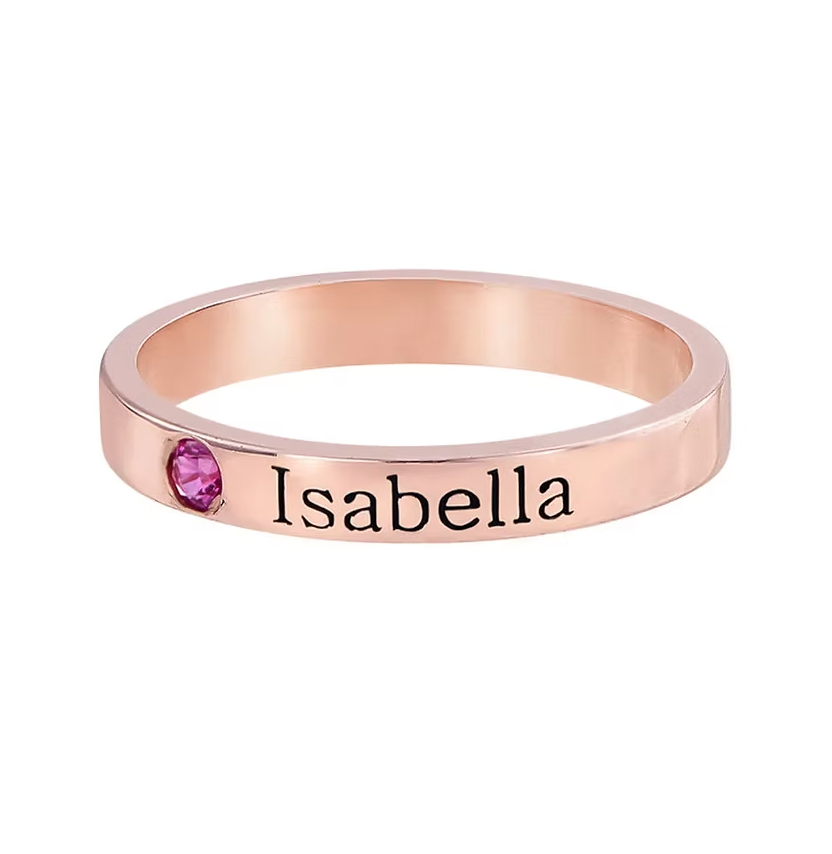 Engraved Birthstone Name Ring