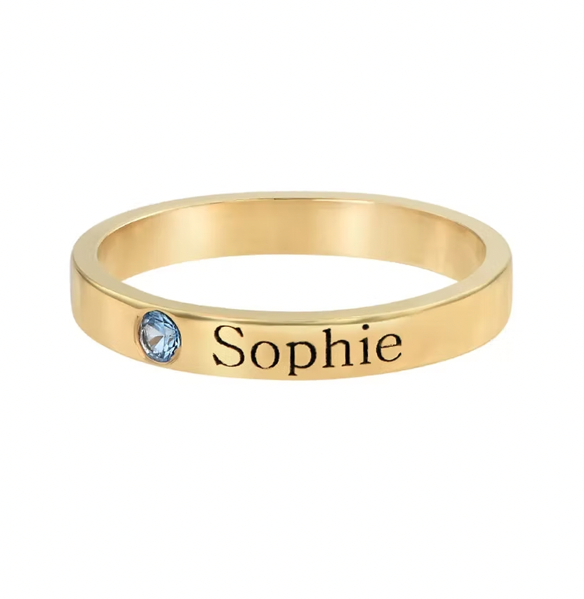 Engraved Birthstone Name Ring